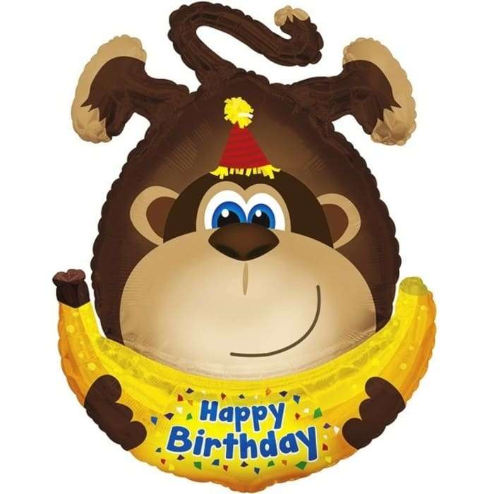 Обезьяна с бананом «Happy Birthday» фольгированный шарик картинка