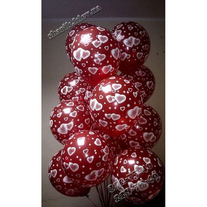 Красные шары с сердечками, 35 см картинка