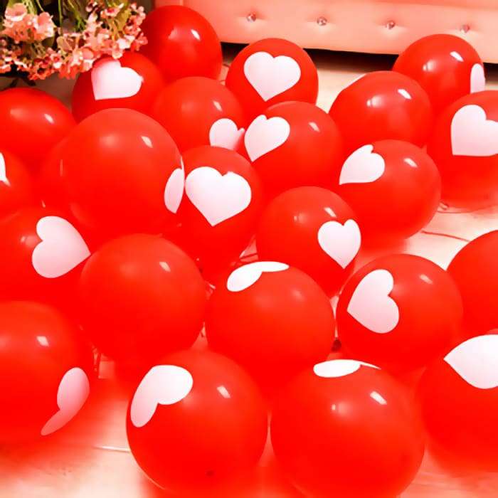 Красные и белые шары с сердцами 30 см картинка 2