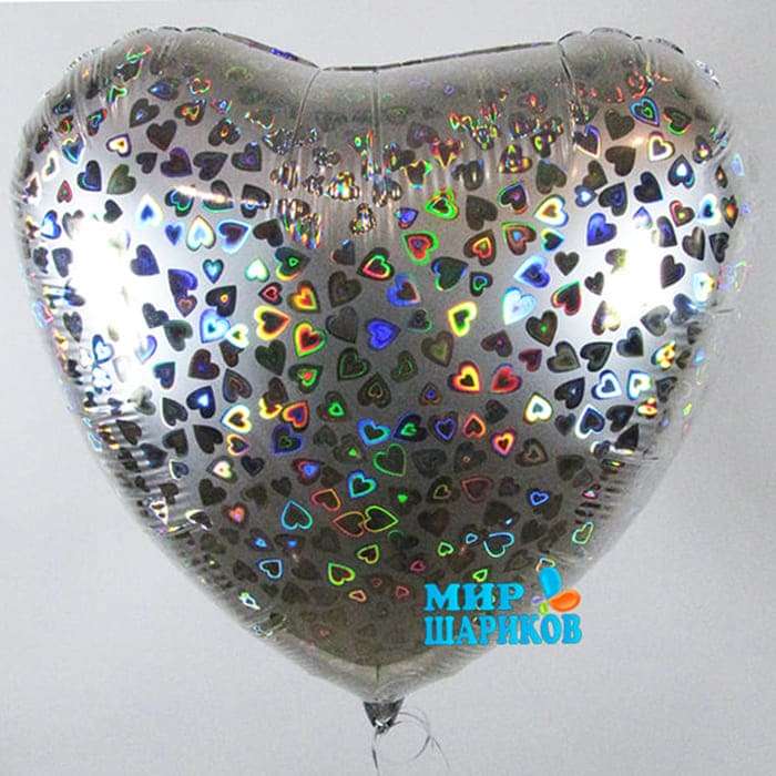 Серебряное сердце шарик голография, 18 дюймов картинка 3
