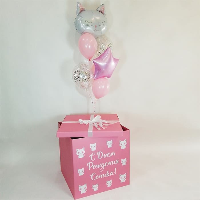 Розовая коробка с шарами «Любимому Котику» картинка