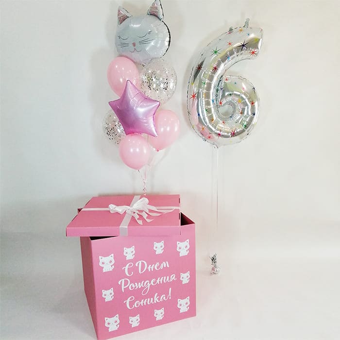 Коробка с розовыми шариками «Мой Котик» картинка 2