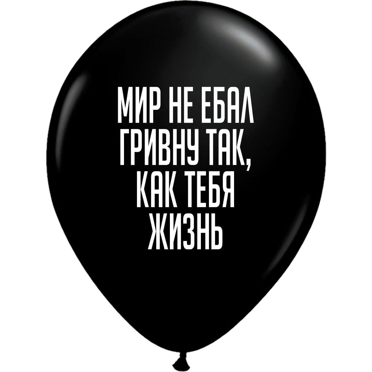 Чёрный шарик «Мир не ебал гривну так, как тебя жизнь» картинка