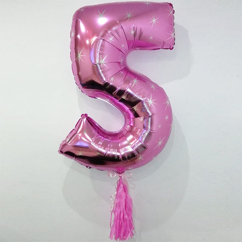 Цифра 5 пять розовая шарик с искрами картинка