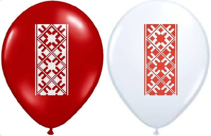 белые и красные шары с украинской вышиванкой